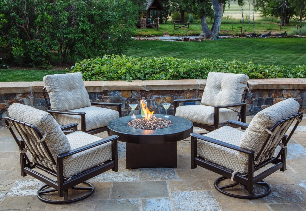 hammerd copper fire table with outdoor seating